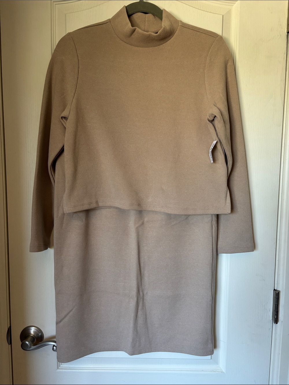 Old Navy NWT 2-Piece Mock Neck Sweater Top (XS) & Midi Skirt (S)Set Beige